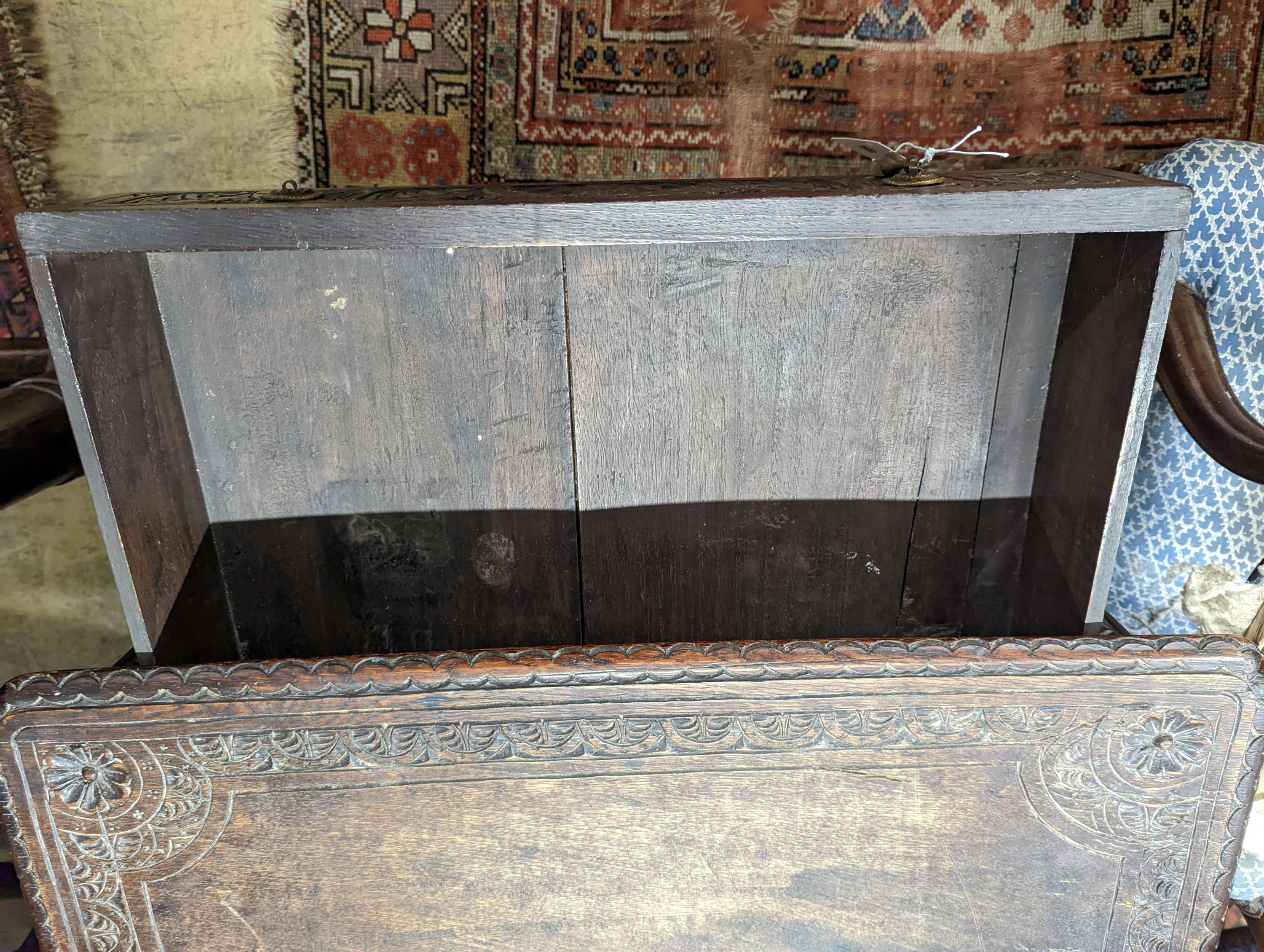 An 18th century carved oak side table, width 71cm, depth 47cm, height 67cm